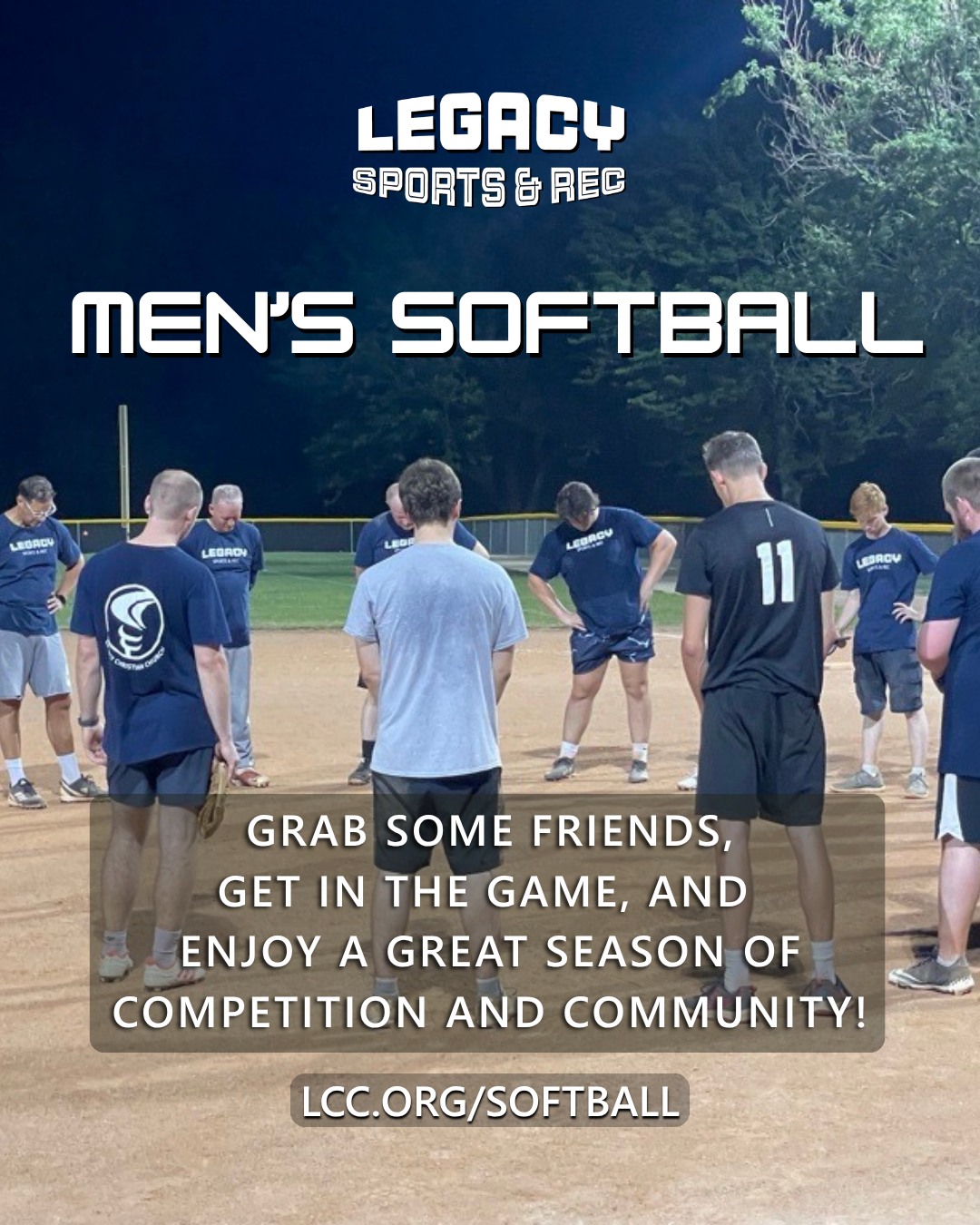 Men's softball kicks off June 8. Sign up now! lcc.org/softball