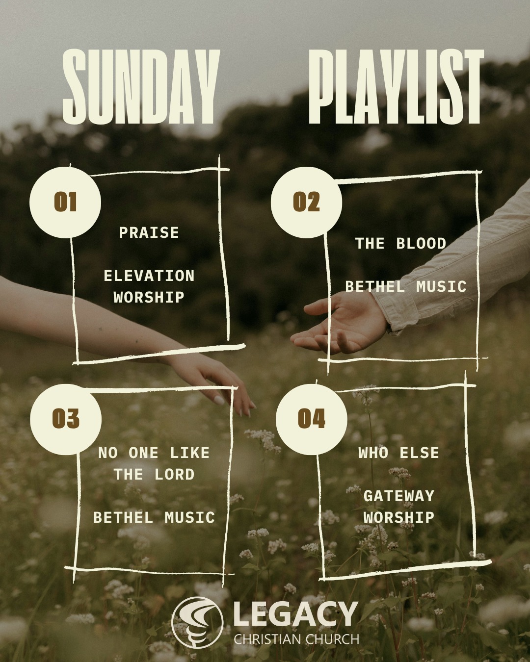 Want to know what we're singing tomorow in worship? Check out the Sunday playlist and start preparing your heart and mind for what God will do in you!